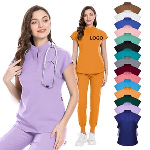 2025 High Quality Collar Comfortable Anti-Wrinkle Stretch Nursing Medical <b>Scrub</b> <b>Set</b> for Women Hospital Uniform - Product Image 4