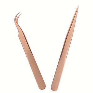 Juego de Pinzas para Extensión de Pestañas de Acero Inoxidable Color Oro Rosa, Rectas y Curvas Resistentes, con Estuche, Herramienta de Maquillaje para Injertos - Product Image 2