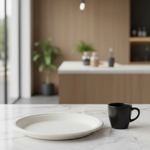 Assiettes rondes en bagasse compostables, écologiques et sûres pour l'emballage alimentaire, idéales pour les restaurants, les fêtes et les plats à emporter. - Product Image 4