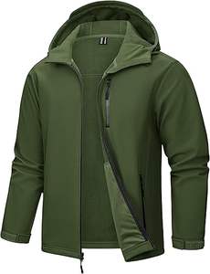 Chaqueta con capucha Softshell de lona impermeable y ligera para hombre, cortavientos con forro polar para invierno, senderismo al aire libre, cuello levantado - Product Image 1