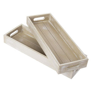 ชุดถาดไม้ตกแต่ง2ชิ้นแบบชนบทถาดไม้มะม่วงที่เป็นมิตรกับสิ่งแวดล้อมพร้อมที่จับโลหะสีขาวโทรมให้บริการและตกแต่ง - Product Image 3