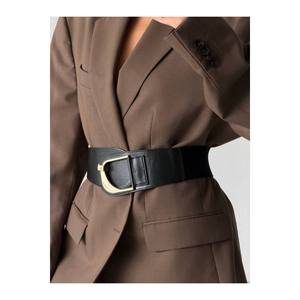 Ceinture élastique pour femme avec boucle dorée, ceinture pour veste, ceinture pour chemise, ceinture pour robe - Noir - Product Image 1