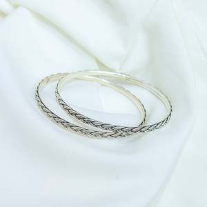 925 <b>Silver</b> Fashion <b>Cuff</b> <b>Bracelet</b> Single Piece Moh Braid Knot Bangle - Product Image 3