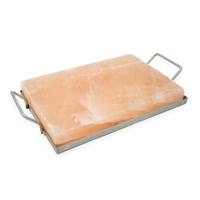 Plaque de cuisson en sel de l'Himalaya noir 30x20 cm avec poignées de support en acier, ustensile de cuisine, 1 kg, fabriqué au Pakistan, certifié par le magasin