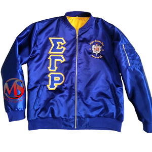 Top Selling Autumn Sorority Sigma Gamma Rho Patches Silk Satin Zipper Flexible Bottom Double Layer Divine Nine Bomber Jackets - Product Image 1
