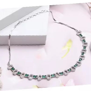Top Indian Manufacturer Premium Quality Cubic Green Diamond Zirconia Silver Plated Brass <b>Necklace</b> Fashion Jewelry <b>Set</b> for Women - Product Image 1