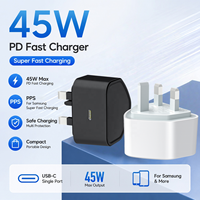Chargeur rapide GaN 45W CE UKCA RoHS, prise UK, USB C PD PPS 5A, adaptateur mural de charge rapide super rapide pour Samsung iPhone