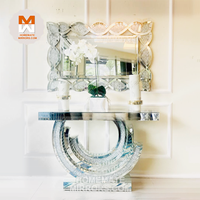 Table console en forme de CC GG avec miroir mural, effet diamants écrasés, pour salon