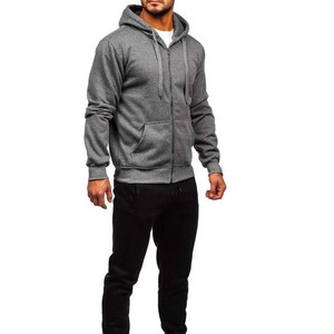 Chándal Informal de Algodón para Hombre, Color Gris, con Capucha, Cierre de Cremallera, Manga Larga, Color Sólido, con Bolsillos Laterales, Estilo Otoñal, Corte Regular - Product Image 4