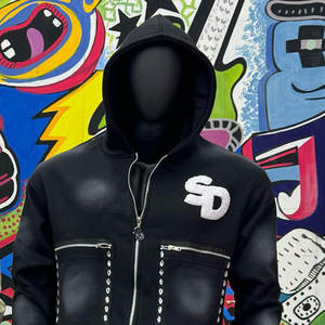 Ensemble sweat à capuche et pantalon de survêtement streetwear hiver, imprimé, orné de strass, uni, respirant, léger, avec cordon de serrage, 100% coton, vintage - Product Image 2