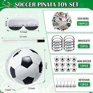 Set de Piñata de Balón de Fútbol con Antifaz, Bastón, Pegatinas de Papel, Llaveros, Pulseras y Mini Balones para Decoración de Cumpleaños - Product Image 3