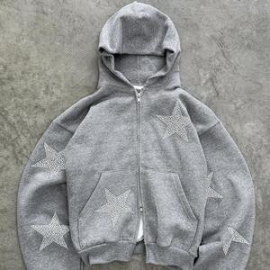 100% Cotton Street Hip Hop Style <b>Men</b> Loose Zipper up Tracksuit For <b>Men</b> Wholesale Price Spring Autumn Casual Hoodie & Pants Set - Product Image 3