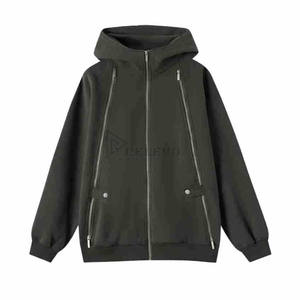 Three Zip Diseño elegante Alta calidad Lavado con ácido Streetwear 400gsm Desgastado Invierno Suelto Hombres de gran tamaño Cremallera Sudadera con capucha - Product Image 5