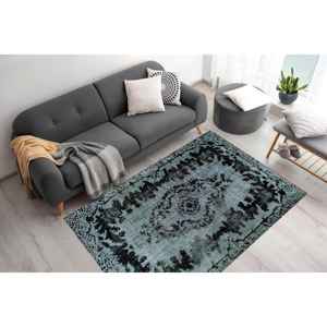 Tapis médaillon noir : Tapis imprimé de style ethnique anatolien turc, avec poils doux - Product Image 2