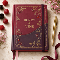 Carnet A5 personnalisé LABON, couverture rigide motif vigne de baies, carnet floral bordeaux, agenda à points, avec élastique, idéal pour les marques de boutiques cadeaux