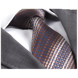 Brown <b>Navy</b> Beige Ethnic Patterned Tie Pocket Square Cufflink Set with Custom Logo All in PU Leather Gift Box Made Silk Polyester - Product Image 4