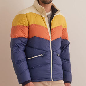 Men Multicolor Stripe Puffer Jacket Warm Winter Fashion Outerwear Color Block Down Coat Lightweight Casual Stylish Zipper - Product Image 3