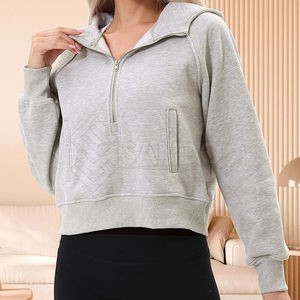 Sweat à capuche en molleton à demi-zip de qualité supérieure 100% coton pour femmes Nouveau design Streetwear Saison hivernale Col montant OEM Avant - Product Image 2