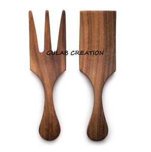 Ensemble de cuillères à salade en bois d'acacia massif personnalisé Ustensiles de cuisine pour le service pour les acheteurs d'aliments commerciaux - Product Image 6