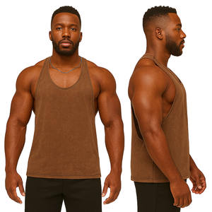 Custom vintage washed sleeveless gym tank top men workout fitness bodybuilding vest loose fit breathable muscle training tank - Product Image 5