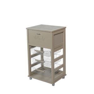 Best Modern Solid Beech Wood Bread Trolley with Ceramic Tile Top <b>Plastic</b> <b>Wheels</b> & Iron Handles for Kitchen Organization - Product Image 1