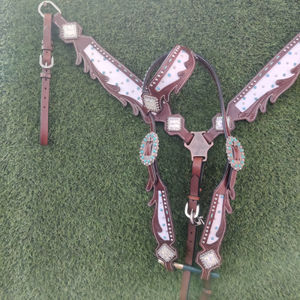 Top Qualité Handmade100 % Cuir Véritable Western Sculpté Headstall & Collier De Poitrine Ensemble En Gros Fabricant - Product Image 5