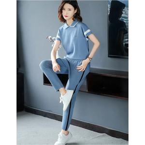 Glace soie tricoté imperméable coupe-vent respirant 100% coton survêtement femmes hiver vêtements de sport décontractés deux pièces ensemble à manches courtes - Product Image 2