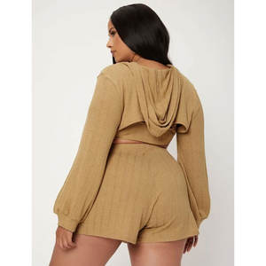 Conjunto de Shorts Casuales para Mujer, Estilo Vintage, Sudadera Corta y Shorts, Conjunto de Dos Piezas Casual al por Mayor - Product Image 2