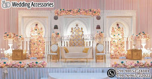 Panneaux sculptés en fibre traditionnelle pour scène de réception Design élégant Walima Decor Superbe configuration de cadre de fond pour les mariages - Product Image 2