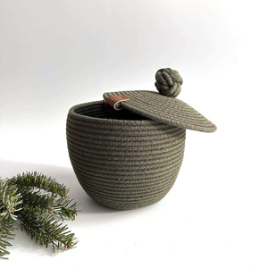Panier de rangement tissé en corde de coton pur vintage avec couvercle panier de rangement rond au design attrayant pour accessoires de maison - Product Image 3