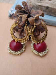 Última colección de trabajo Meenakari chapado en oro Mogra Pearl Bali Hoop con Mogra Fitted Pearl Jhumka Pendiente para mujeres y niñas - Product Image 6