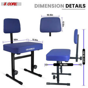 5 Core Piano Bench 3 <b>Padded</b> Cushioned Stool w Backrest Heavy Duty Musician <b>Chair</b> Height Adjustable - Product Image 5