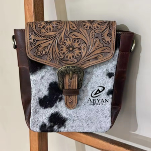 Bolso bandolera de cuero de vaca auténtico con estilo occidental para mujer, monederos bohemios de diseñador de lujo con honda - Product Image 1