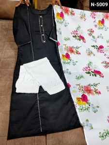 Vêtements ethniques indiens Magic Slub Kurti avec crêpe avec impression numérique Dupatta et rayonne Pent avec broderie Kurtis grande taille - Product Image 5