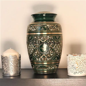 Urnas de Metal Vintage verde dorado de estilo americano para cenizas, último diseño, suministros funerarios de cremación, urnas memorables al por mayor - Product Image 5