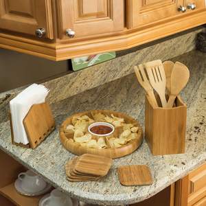 Servilletero extensible de bambú, soporte organizador, encimera de cocina independiente Beige - Product Image 2