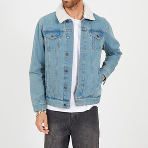 Veste en jean ample pour homme, style vintage, bleu foncé, col effiloché, streetwear, style décontracté avec décoration boutonnée 2026 - Product Image 1
