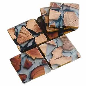 Lot de 4 sous-verres élégants et intelligents en bois et résine époxy pour la décoration de table à la maison, d'hôtel ou de restaurant, cadeaux artisanaux - Product Image 6