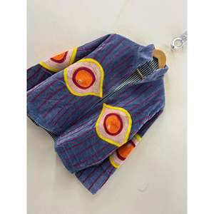 Autumn Boho <b>Reversible</b> <b>Jacket</b> Awakened Eye-Suzani Hand-Embroidered Velvet Stand Collar Slate Blue Saffron Magenta Bomber Style - Product Image 4
