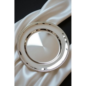 Assiette de présentation argentée en gros, aspect acier inoxydable, bord perlé, assiette à dîner réutilisable, sous-assiette en métal pour événements de mariage - Product Image 5