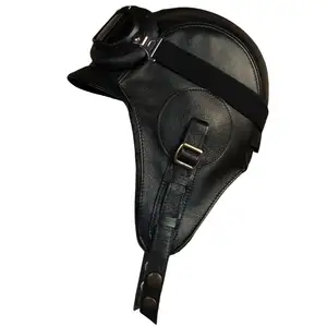 低价皮帽飞行员头盔帽皮革水桶帽定制标志皮革飞行员帽标准国际