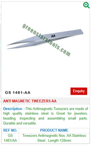 AA GS 1481AA Pinzas antimagnéticas Herramientas de joyería esenciales para joyeros - Product Image 2