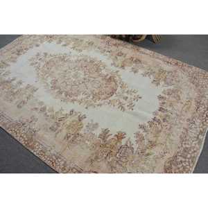 Vintage Turkish Rug, 5.6x8.7 ft Large Rug, <b>Brown</b> White Animal Print <b>Wool</b> Rug - Product Image 4