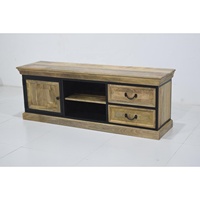 Mueble de TV de Madera de Mango Sólida, Moderno y de Lujo, con Función de Almacenamiento, Estilo Industrial Ajustable, para Sala de Estar, Dormitorio, Casa de Campo