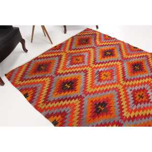 5.8x8.8 ft Rug, Vintage Turkish Rug, <b>Red</b> Solid <b>Wool</b> Rug - Product Image 1