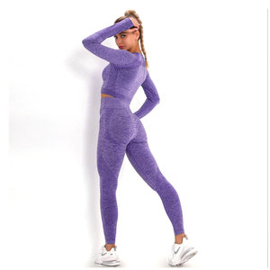 Women <b>Seamless</b> Yoga <b>Set</b> Long Sleeve Crop <b>Top</b> & High Waist <b>Leggings</b> Stretch Fitness Gym Wear <b>Set</b> For Women - Product Image 4