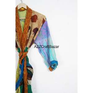 Silk Kimono Handmade Kimono <b>Long</b> Jacket Silk Dressing Gown Wedding Kimono Patchwork Kimono <b>Cardigan</b> For Women - Product Image 3