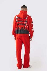 Sudadera Extra Grande con Estampado Puff, 100% Algodón, con Diseño de Esqueleto Rojo Cruzado, Ropa de Halloween, 450GSM, Sudadera Extra Grande con Estampado Puff Personalizado para Hombre - Product Image 2