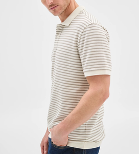 Vente en gros de polo pour hommes à rayures avec logo personnalisé coton/élasthanne 220 GSM col décolleté léger respirant coupe régulière - Product Image 1