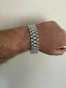 Pulsera de eslabones presidenciales grandes de plata de ley 925, piedras CZ heladas, joyería de moda para hombres con piedra principal de diamante elegante - Product Image 4